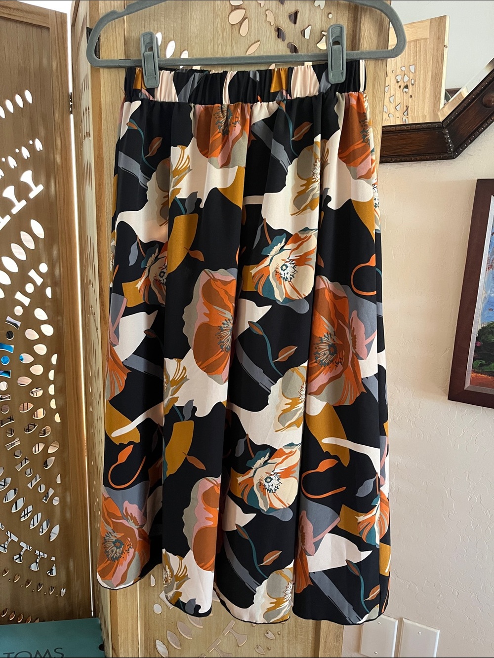 Elegant Floral Circle Skirt in Black and Rust
